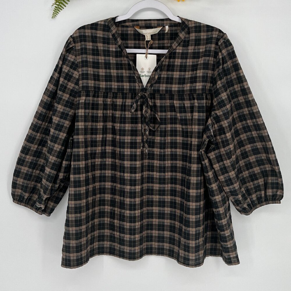 Barbour Lorelie Plaid Seersucker‎ Shirt Size 14 NWT Southern Coastal Classic